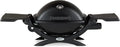 Weber Q 1200 Tragbarer Gasgrill, 43 x 32 cm, Einflammig, Zweigeteilter Emaille-Gussrost, Deckelthermometer - Schwarz