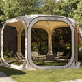 East Oak Aufklappbares Pavillon Zelt, tragbare Überdachung 3,6 x 3,6 m, ideal für Garten, Terrasse und Outdoor, inkl. Tragetasche, Beige
