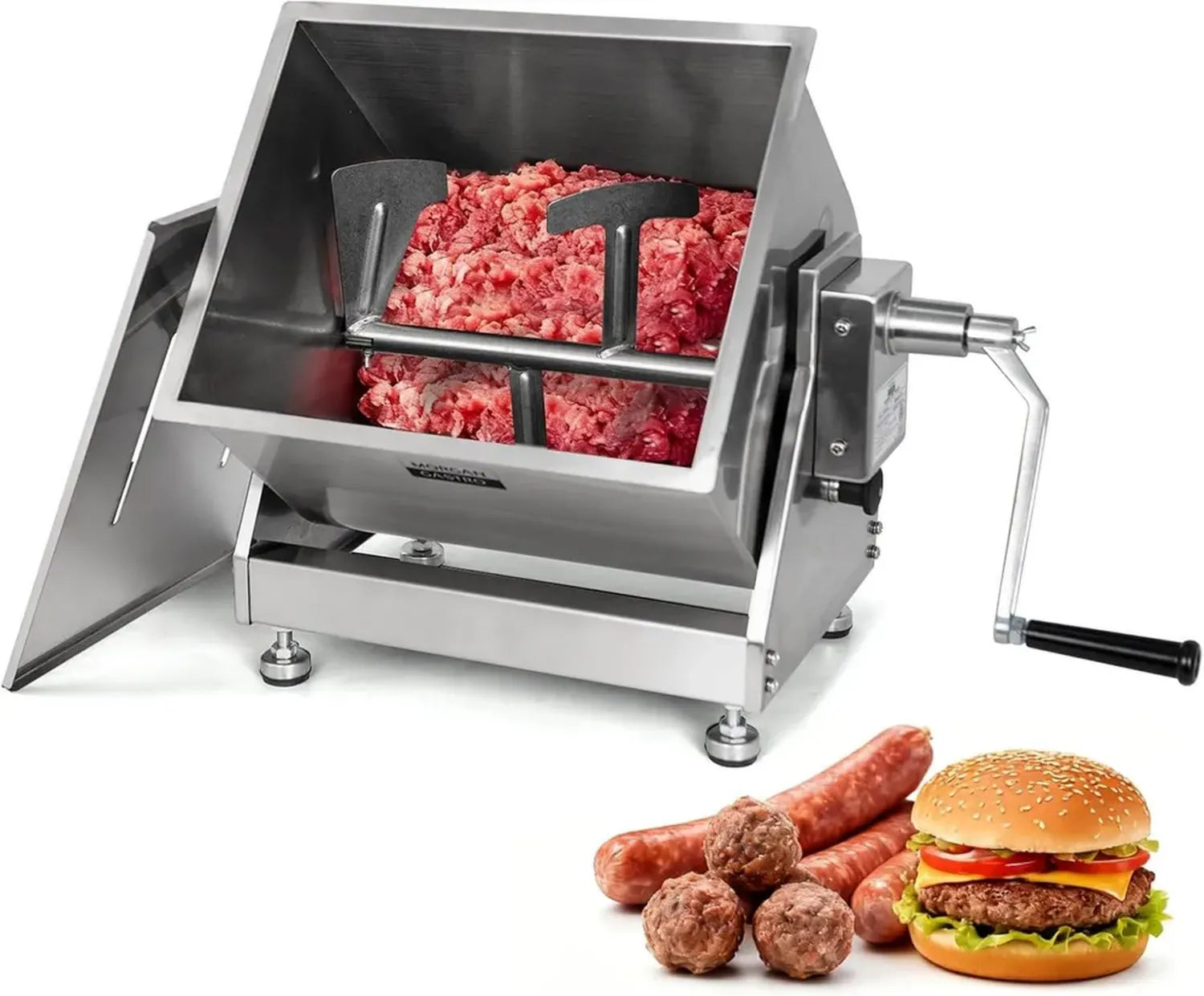 Hakka Handbetriebener Fleischmischer, 6,8 kg Fassungsvermögen, kippbarer 10 l Edelstahltank, ideal für Würste und Burger