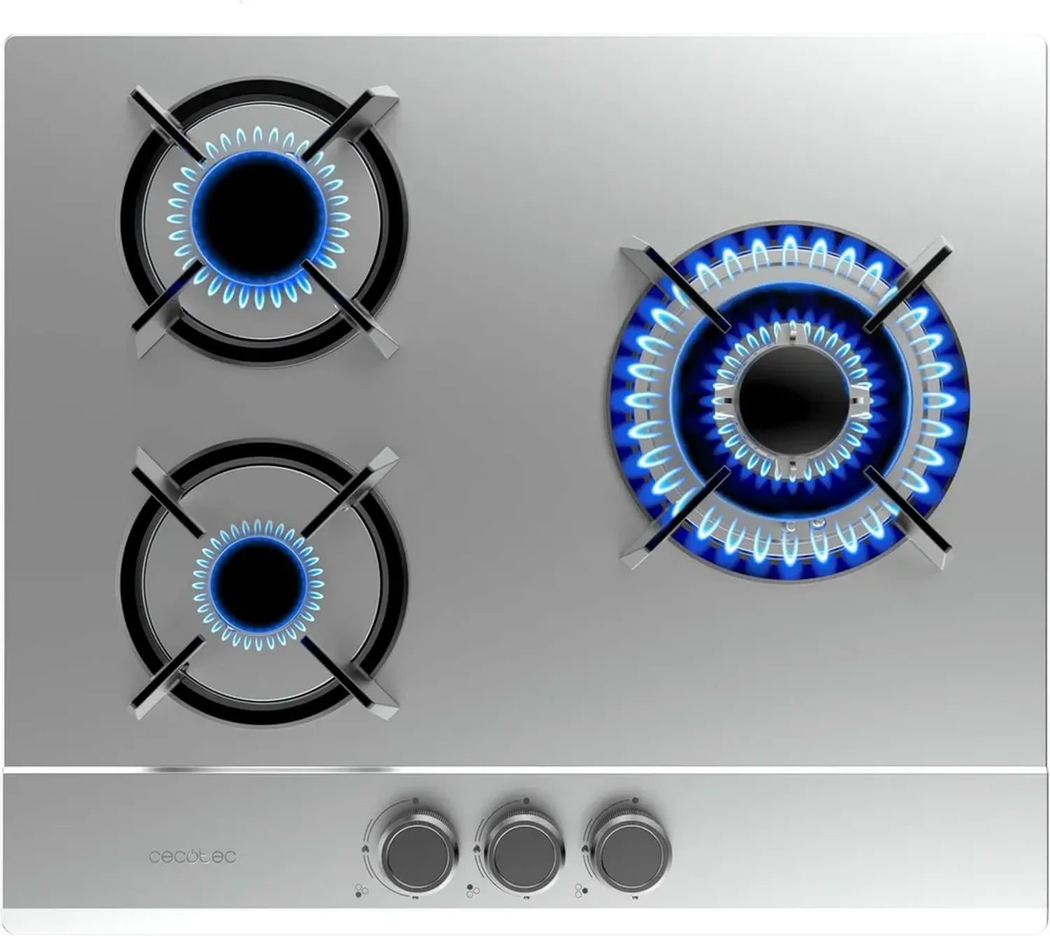 Cecotec Bolero Squad G 3200S Gaskocher, 6250W, 3 Kochfelder, Edelstahl, Gusseisenroste, WOK mit Dreifachflamme, elektrische Zündung, Sicherheitsventil