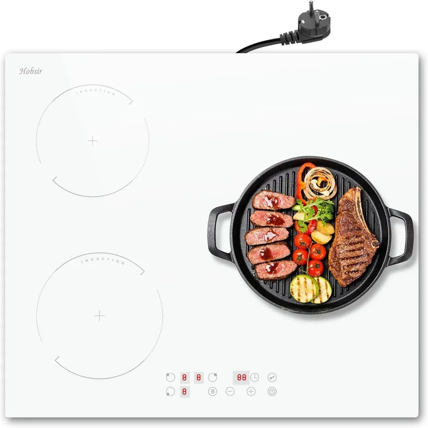Hobsir 60cm Induktionskochfeld, 3 Zonen, Weiß, 3500W, mit Touch-Bedienung, Boost, 9 Stufen, Kindersicherung, Timer