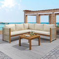 Outdoor Lounge-Set aus Akazienholz mit Ecksofa und Couchtisch, geflochtenem Seil und Beige Design