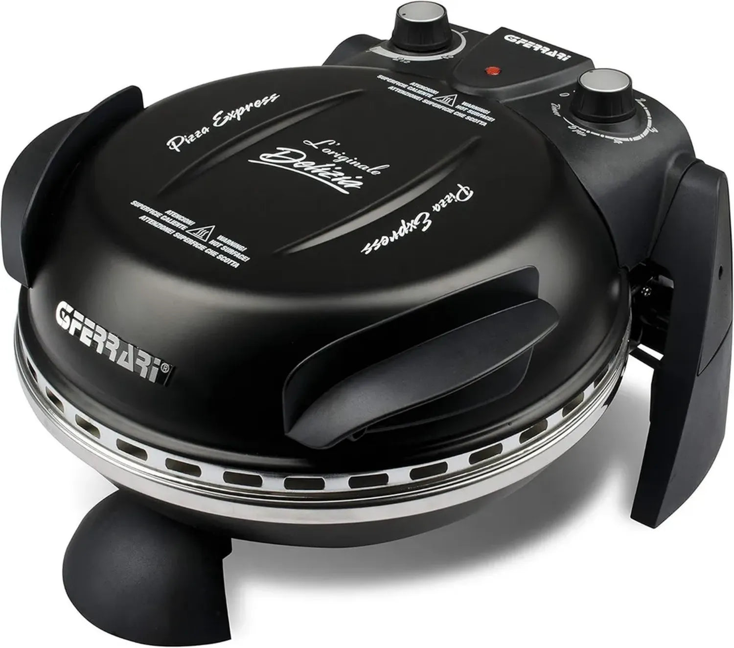 G3 Ferrari G10006 Pizzaofen, 1200 W, 400°C, Steinplatte Ø 31 cm, integrierter Timer, inkl. Rezeptbuch, Schwarz