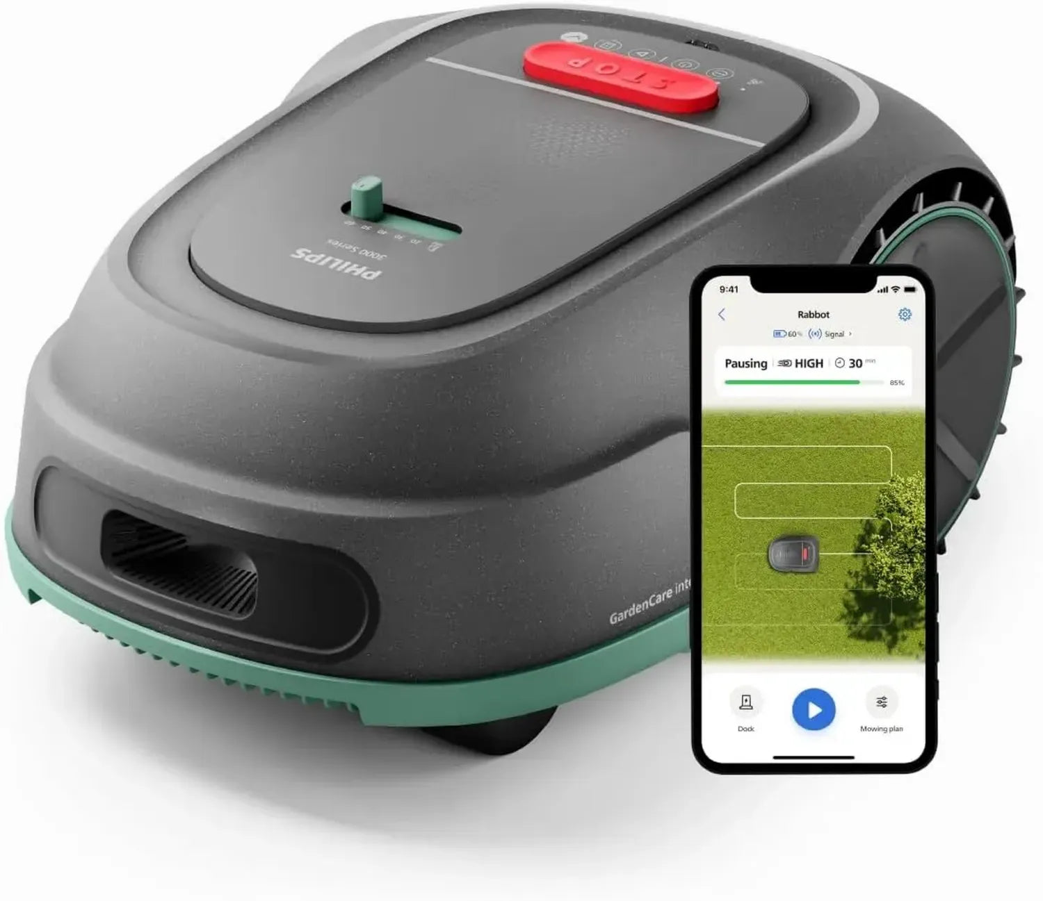 Philips Mähroboter 3000 Serie - GPS-Navigation, Intelligente Schnittsteuerung, Regensensor, App-Steuerung, für Steigungen geeignet, Kalkstein Grau