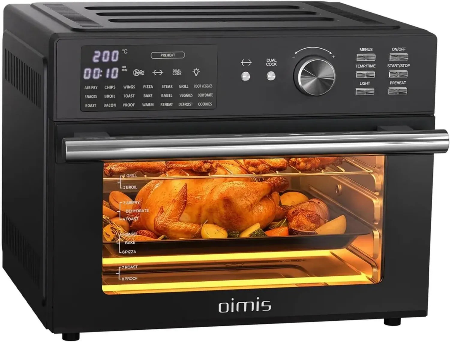 Multifunktionale Heißluftfritteuse XXL 30L - 1800W Mini-Backofen mit Umluft, 21-in-1 Elektro-Pizzaofen mit Timer und 7 Zubehörteilen, Dual Cook Airfryer für Grillen und Backen, Schwarz