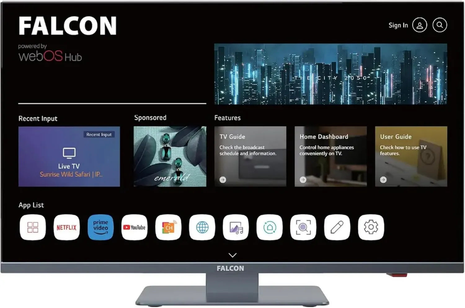 Falcon 22 Zoll Full HD LED TV mit LG WebOS, Smart WiFi, 12V/24V für Wohnmobil, DVD-Player, Bluetooth, HDMI, USB, Streaming-Apps