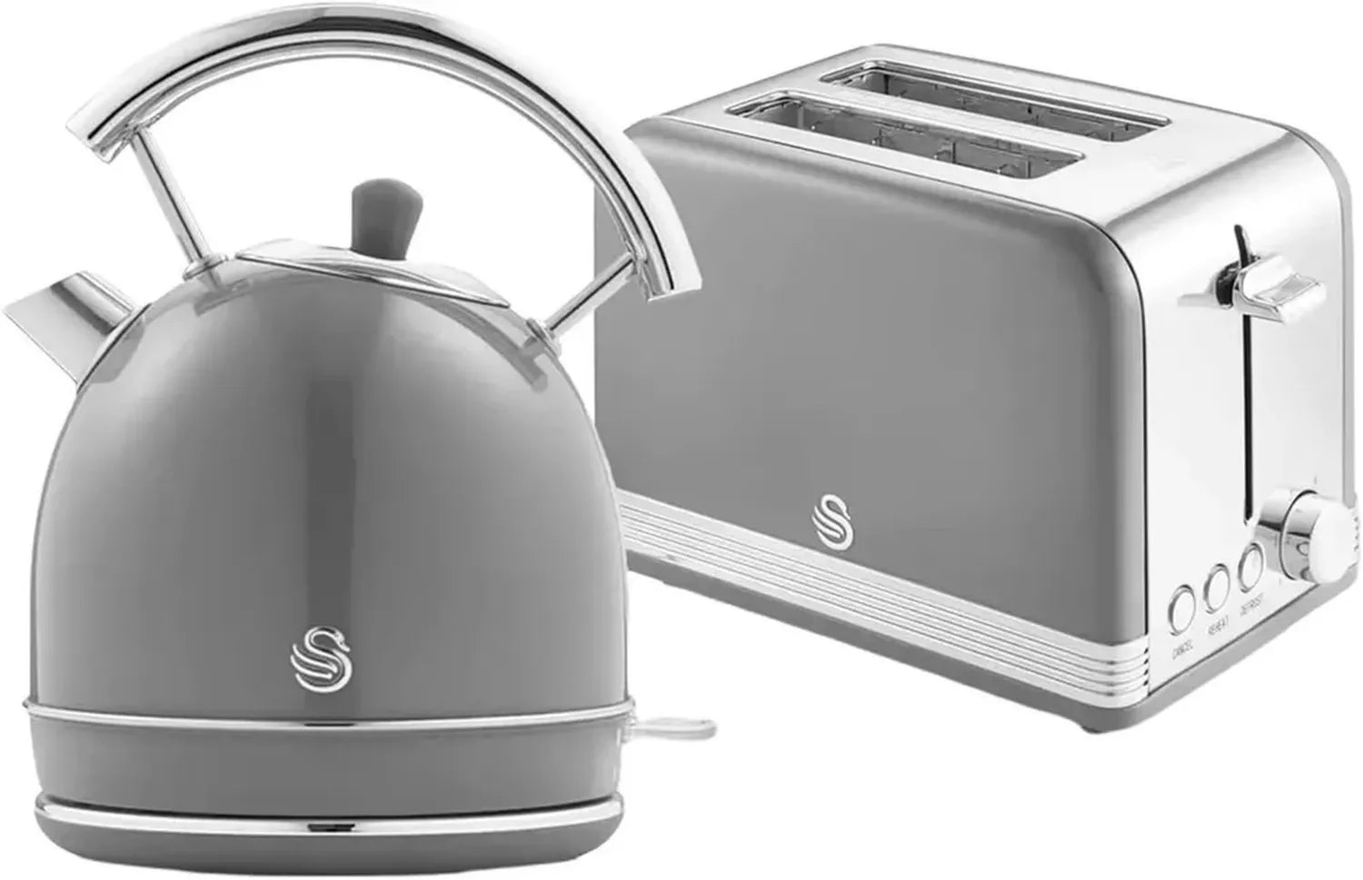 Swan Retro Frühstücksset: Wasserkocher 1,8L & Toaster, Vintage Grau