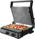 Cecotec Elektrogrill Rock'nGrill 2200W mit Dual-Temperatureinstellung, 180° Öffnung, Antihaft-Wendeplatten, Fettauffangbehälter und Leuchtanzeige, 29x23 cm