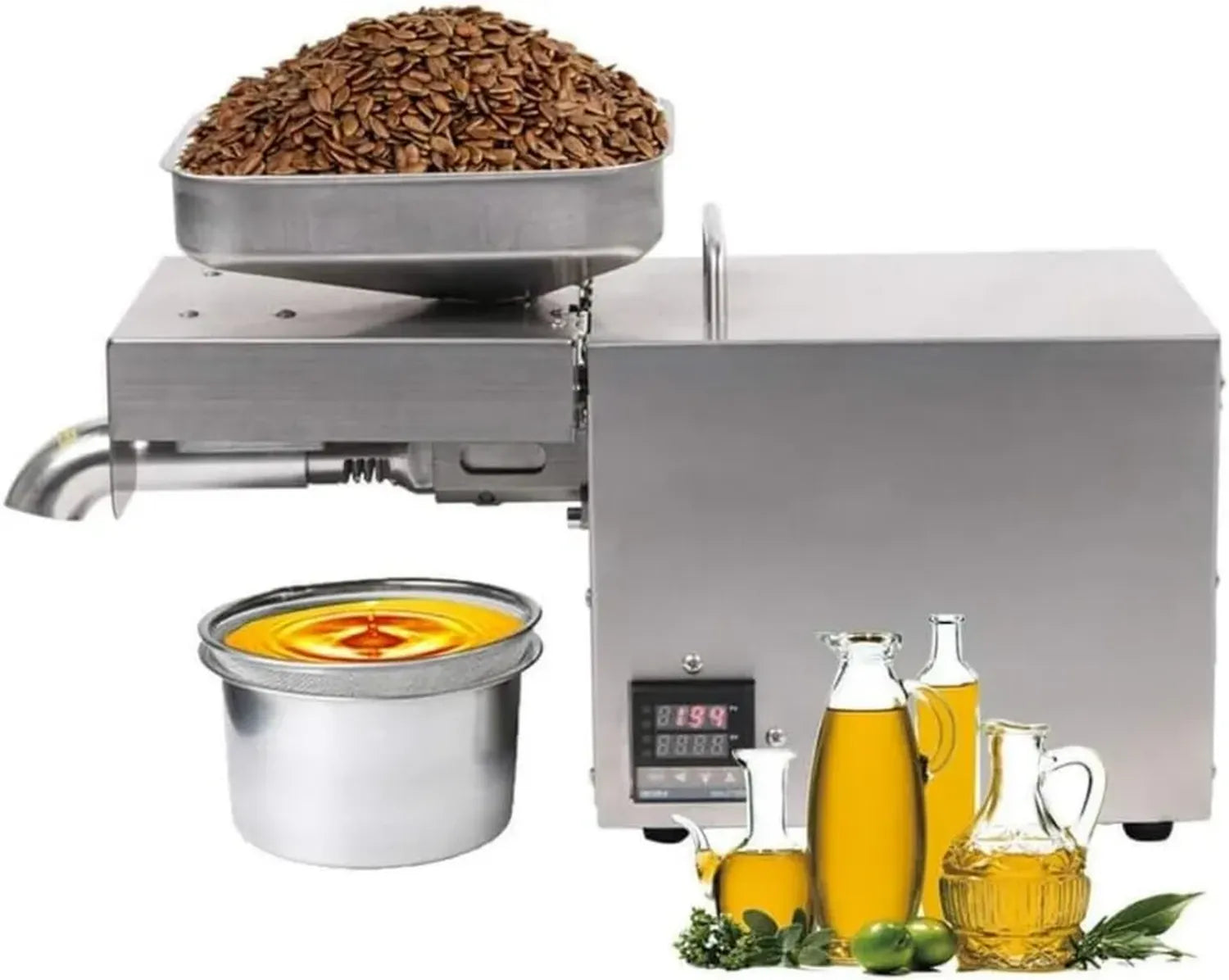 Elektrische Ölpresse mit Temperaturkontrolle, ideal für kaltgepresstes und heißgepresstes Öl aus Leinsamen, Erdnüssen, Rizinus, Hanf, Perilla, Raps und Sesam mit LCD-Display