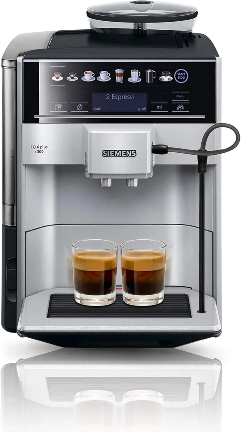 Siemens Kaffeevollautomat EQ6 plus s300 mit Milchsystem, 11 Kaffeevarianten, Selbstreinigend, Keramikmahlwerk, Touchscreen, Silber