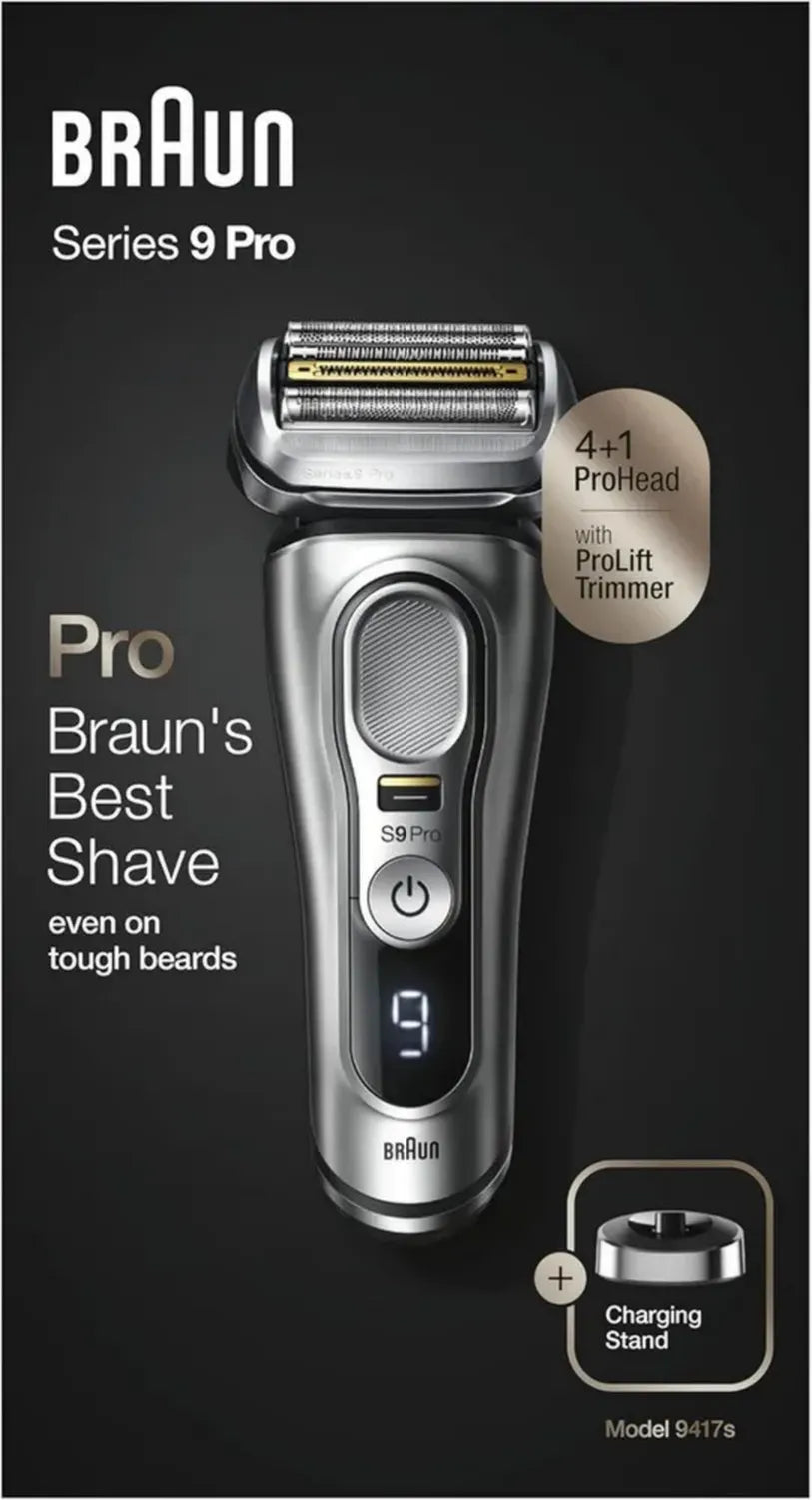 Braun Series 9 Pro Herren Elektrorasierer mit Trimmer und Ladestation, 9417s, für verschiedene Bartlängen, silber