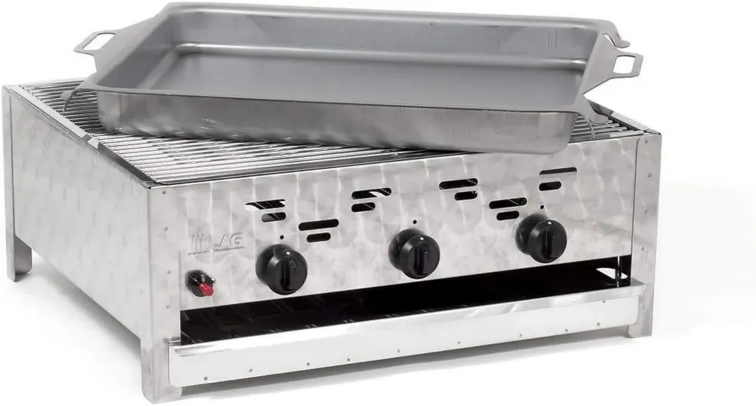Edelstahl Gasgrill mit 3-Brennern, 11kW, inklusive Grillrost und Stahlpfanne, ideal für Gastronomie