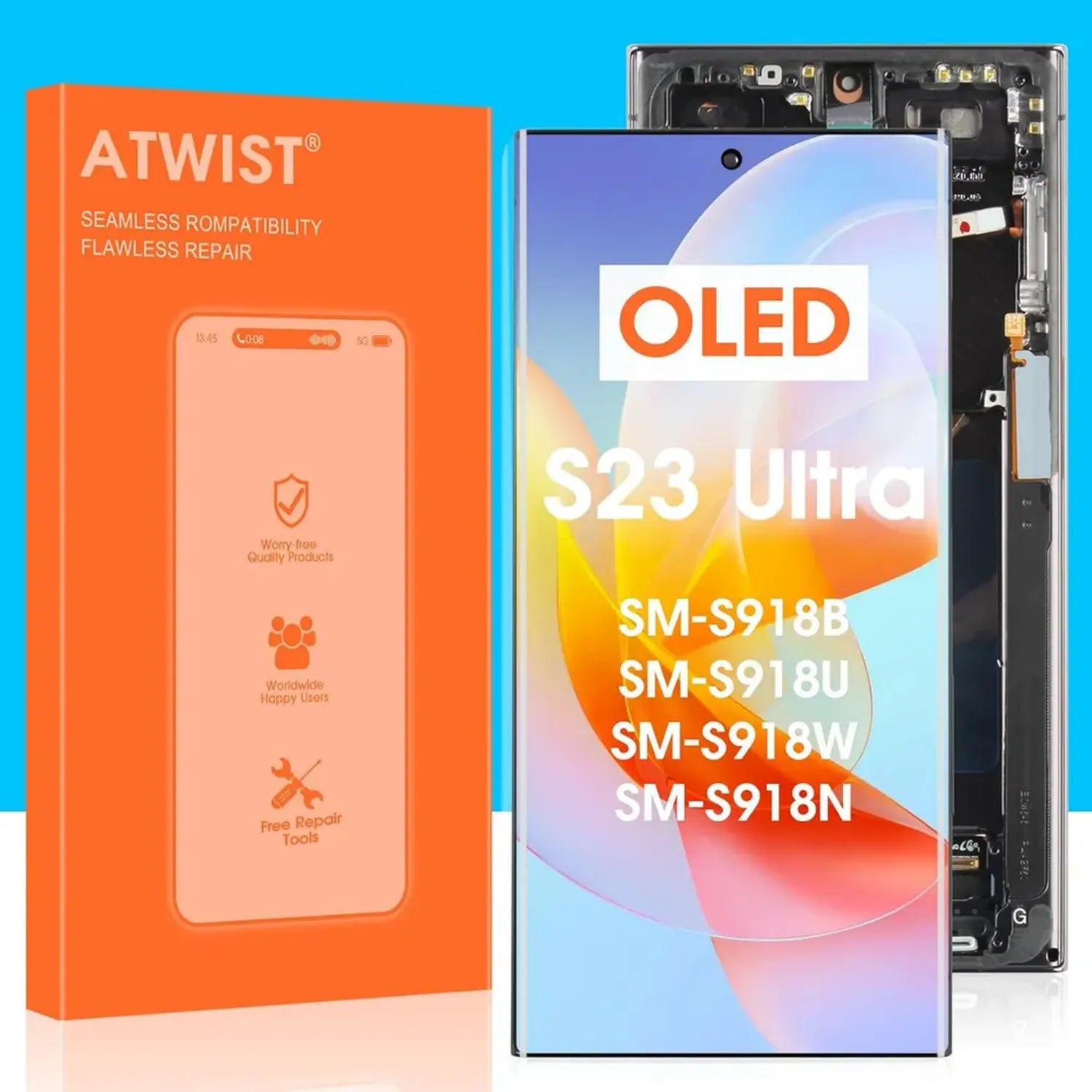 Ersatz OLED Display für Samsung Galaxy S23 Ultra 5G mit Touchscreen und Rahmen, Schwarz