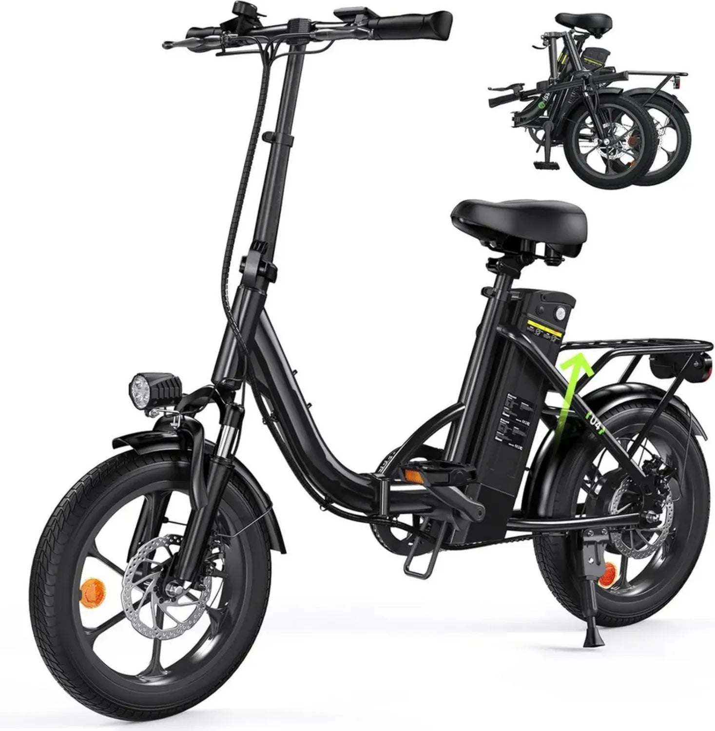 Elektro-Klapprad 16 Zoll, Fat Tire, Abnehmbarer 10.4Ah Akku, 4 Fahrmodi, Bis zu 88KM Reichweite