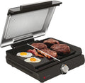 Ninja Sizzle Elektrogrill mit Antihaftplatte und Temperaturkontrolle, spülmaschinenfestem Deckel, inkl. Fettauffangbehälter und Rezeptbuch, Grau