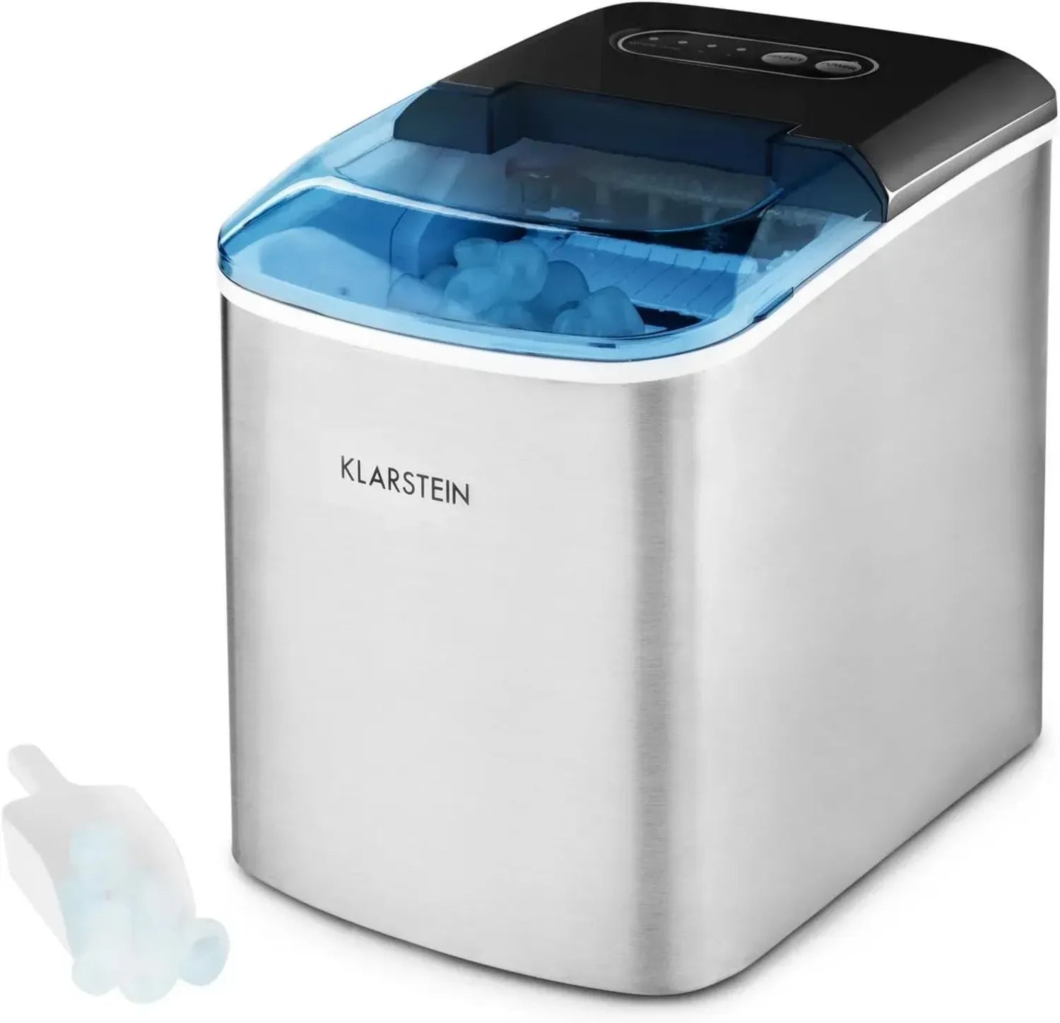 Klarstein Eiswürfelbereiter, 12 kg/Tag, 120W, Edelstahl, 2 Größen, Selbstreinigung, Schwarz
