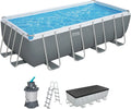 Bestway Power Stahlrahmenpool-Set mit Sandfilterpumpe, rechteckig, 488 x 244 x 122 cm, grau