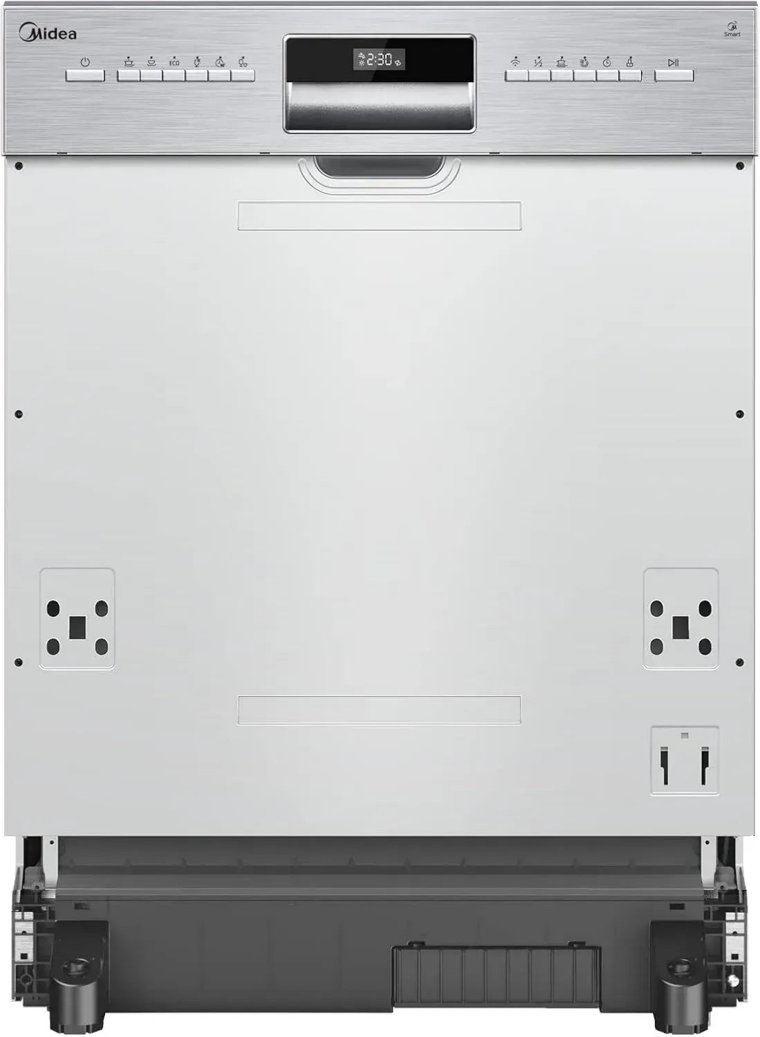 Midea 60 cm teilintegrierter Geschirrspüler, 13 Maßgedecke, WLAN-fähig, extra Trocknung, 7 Programme, leise 49dB, Startverzögerung 0-24 Std - Edelstahl