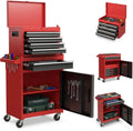 Profi-Werkstattwagen mit Abschließfunktion, 2-in-1 Werkzeugaufbewahrung mit Rollfunktion, 8 Fächer & Haken, Verstellbares Regal, 59x28x102cm, Rot