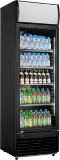 Profi-Glaskühlschrank 324L Schwarz mit Umluftkühlung und Schloss