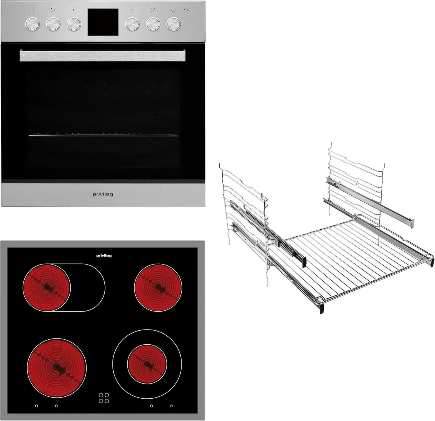 Privileg Einbaubackofen-Set mit Heißluft und Hydrolyse-Reinigung, 60cm Glaskeramik-Kochfeld, Energieklasse A