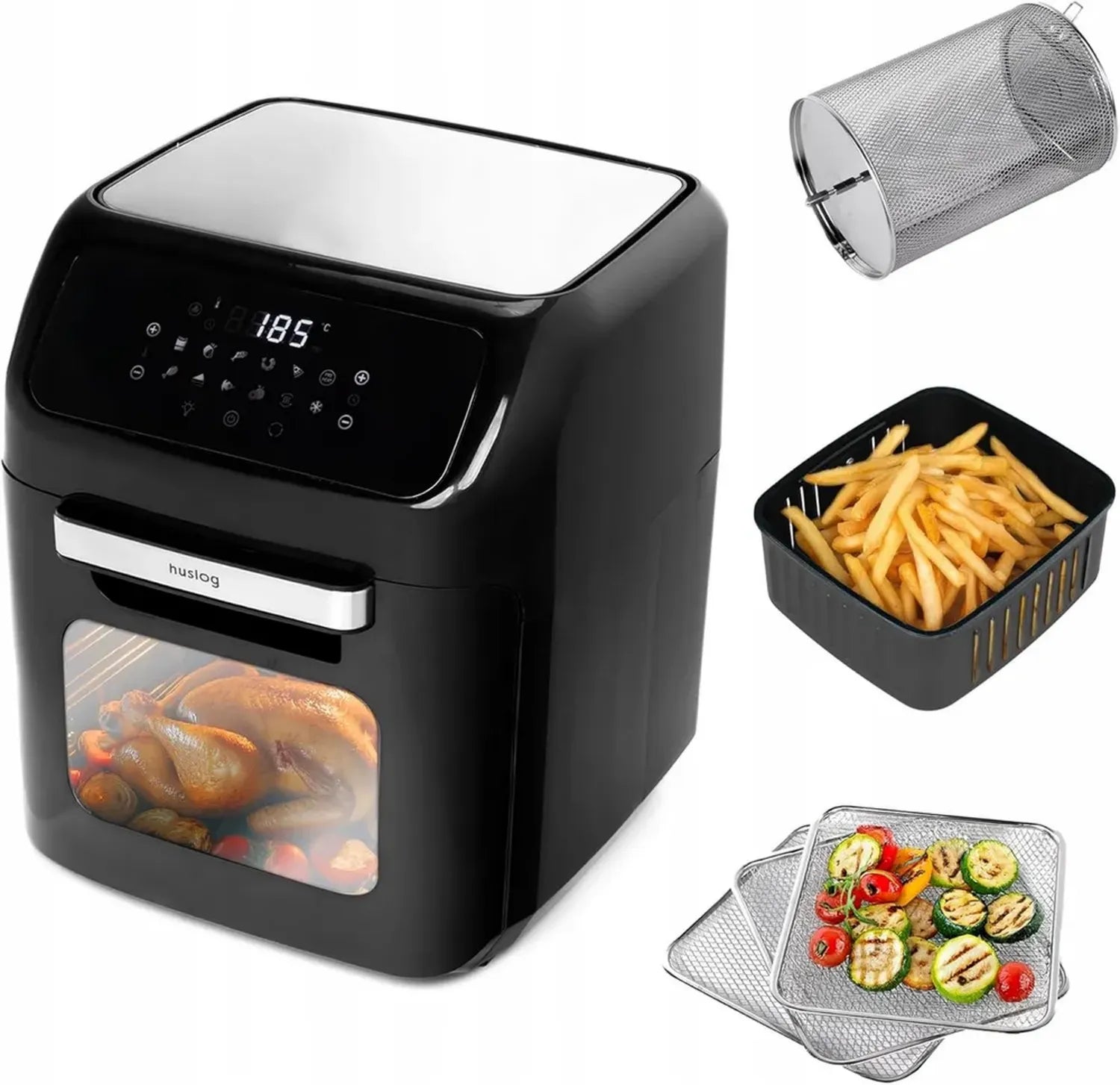 Heißluftfritteuse XXL 12L, 1800W, digitales Touchscreen, ölfreies Garen, inkl. Zubehör, programmierbare Funktionen, einfach zu reinigen, schnelle Zubereitung, Schwarz